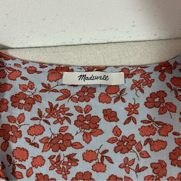 Madewell Dress Women's Medium Blue Burnt Orange Floral Wrap - Picture 7 of 12